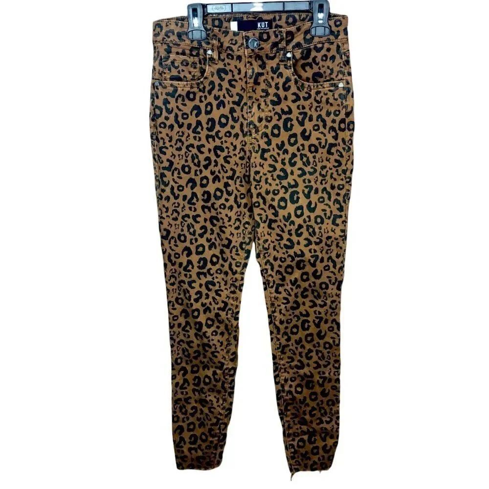 Kut From The Kloth Leopard Print Jeans Donna Ankle Skinny, Raw Hem Brown Black 0
